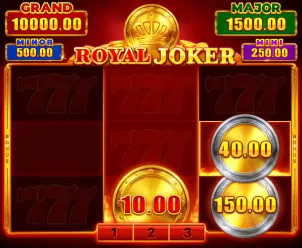 Hold and Win bonus grid with locked coin values in Royal Joker: Hold and Win screenshot