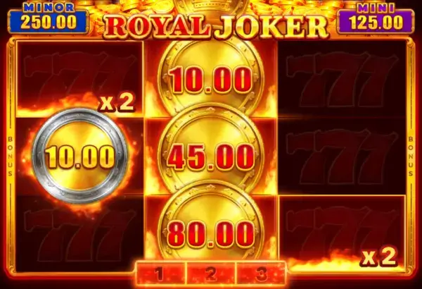 Joker x2 multiplier on a coin in the Royal Joker Hold and Win bonus screenshot
