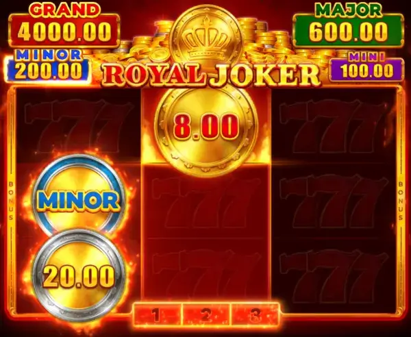 Hold and Win bonus grid with a MINOR jackpot coin and jackpot amounts in the top panel screenshot